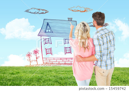 Composite image of attractive couple standing and looking 15459742