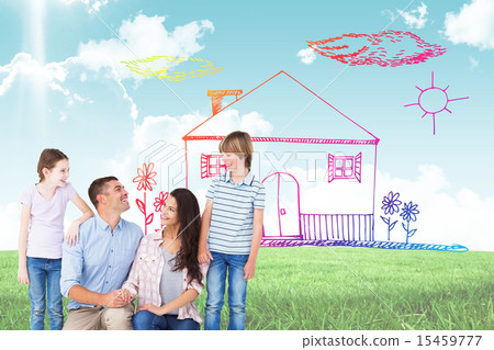 Composite image of family smiling while looking at each other Composite image of family smiling while looking at each other 15459777