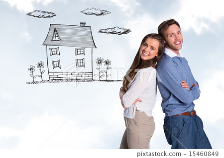 Composite image of portrait of happy couple back to back 15460849