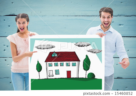 Composite image of attractive young couple smiling at camera hol 15460852