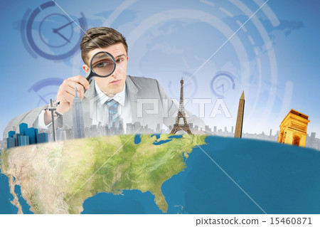Composite image of businessman with magnifying glass 15460871