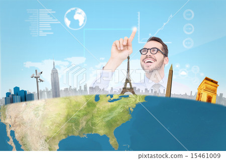 Composite image of happy businessman with glasses pointing Composite image of happy businessman with glasses pointing 15461009