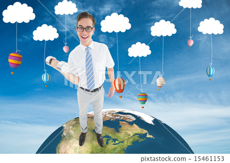 Composite image of geeky happy businessman lifting dumbbell Composite image of geeky happy businessman lifting dumbbell 15461153