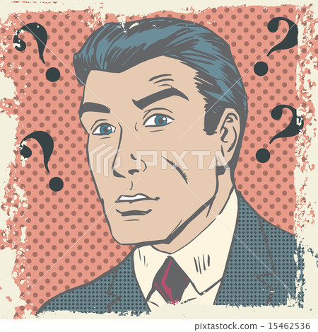 Confused man emotion misunderstanding the questions pop art comi 15462536
