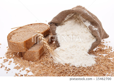 Flour and wheat grain with bread Flour and wheat grain with bread 15462700
