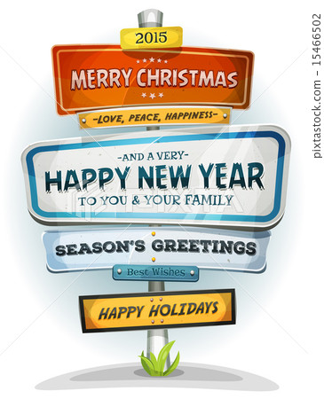 Merry Christmas And Happy New Year On Signpost Merry Christmas And Happy New Year On Signpost 15466502