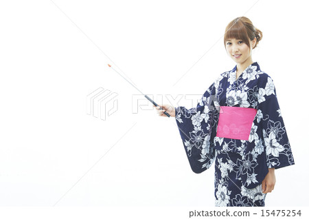 Young women Yukata appearance pointing finger poke back white Young women Yukata appearance pointing finger poke back white 15475254