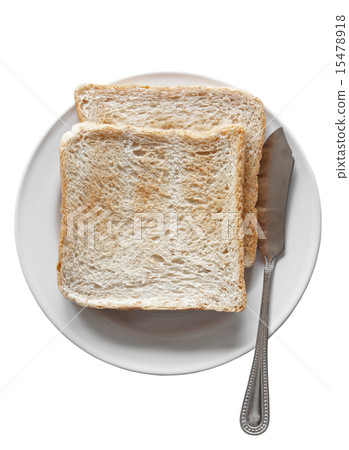 Bread on plate isolated on white background 15478918