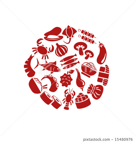 asian food icons in circle 15480976