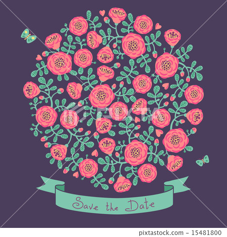 Save The Date Invitation with Floral Bouquet 15481800