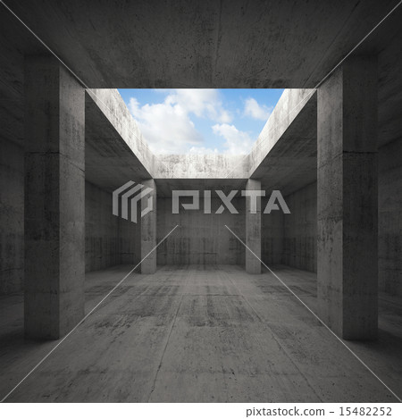 3d illustration, dark concrete room interior 15482252