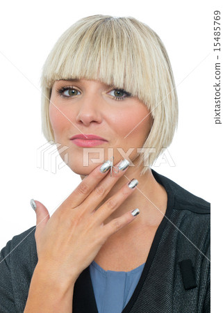 attractive blond woman with silver fingernails 15485769