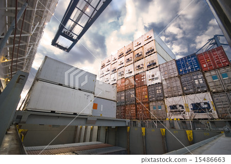 container operation in port with cranes and gantry container operation in port with cranes and gantry 15486663