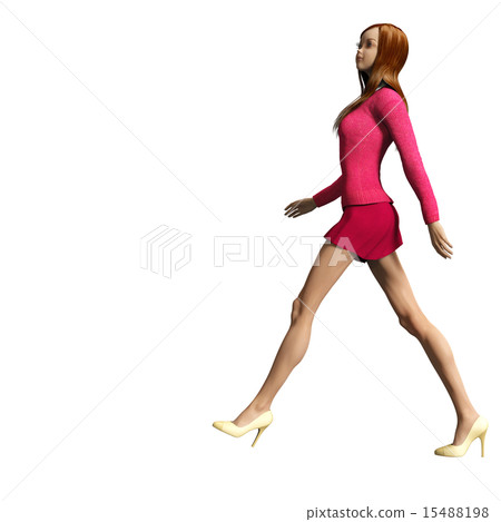 Walking model body female perming 3DCG illustration material 15488198