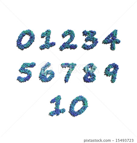 numbers create by blue flowers white background 15493723