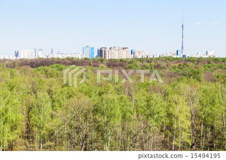 city and green forest in sunny day 15494195