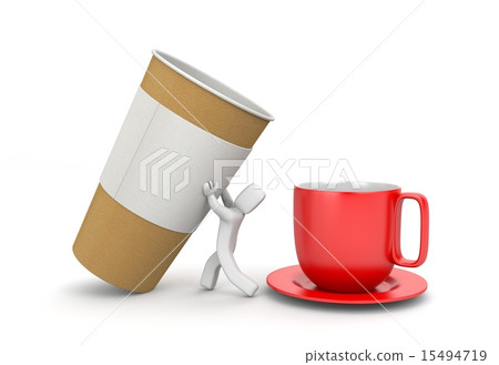 3d white character and  coffee 15494719