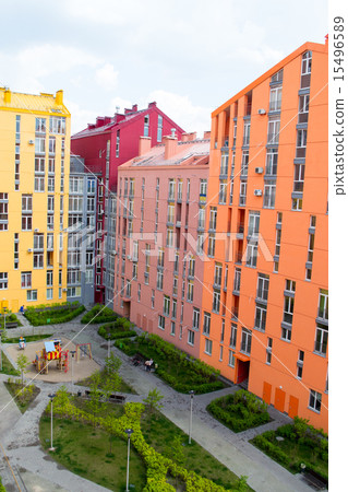 Aerial view on colorful residential buildings Aerial view on colorful residential buildings 15496589