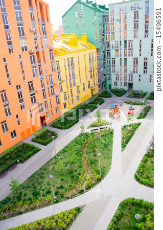Aerial view on colorful residential buildings Aerial view on colorful residential buildings 15496591