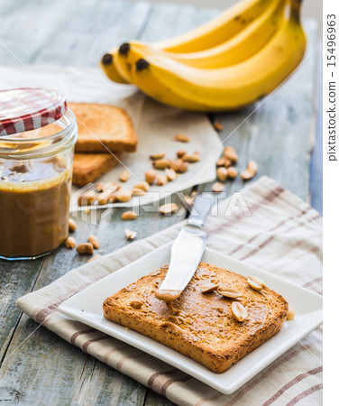 crispy toast with peanut butter, bananas,breakfast crispy toast with peanut butter, bananas,breakfast 15496963
