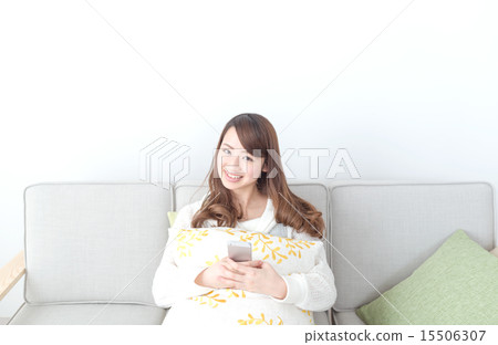 Young lady 20s smart living room Young lady 20s smart living room 15506307