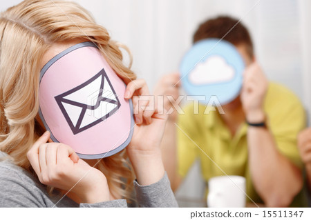 Blond girl and her team of developers 15511347