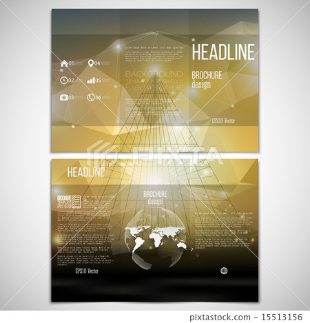 Vector set of tri-fold brochure design template on both sides with world globe element. Abstract 3D Vector set of tri-fold brochure design template on both sides with world globe element. Abstract 3D 15513156