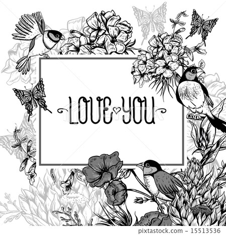 Vintage Monochrome Floral Greeting Card with... - Stock Illustration ...