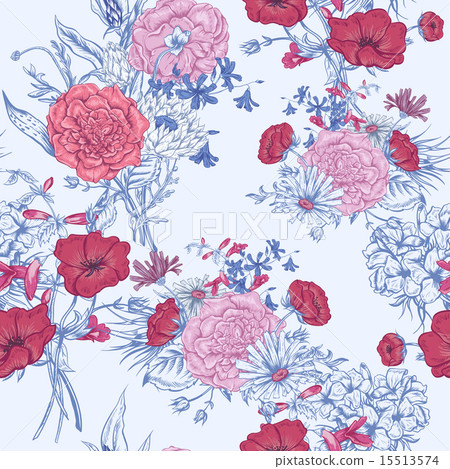 Gentle Retro Summer Seamless Floral Pattern, Vintage Greeting Bouquet, Vector illustration 15513574