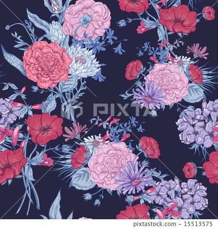 Gentle Retro Summer Seamless Floral Pattern, Vintage Greeting Bouquet, Vector illustration Gentle Retro Summer Seamless Floral Pattern, Vintage Greeting Bouquet, Vector illustration 15513575