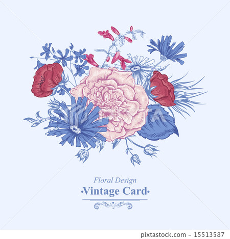 Gentle Retro Summer Floral Greeting Card, Vintage Bouquet, Vector illustration Gentle Retro Summer Floral Greeting Card, Vintage Bouquet, Vector illustration 15513587