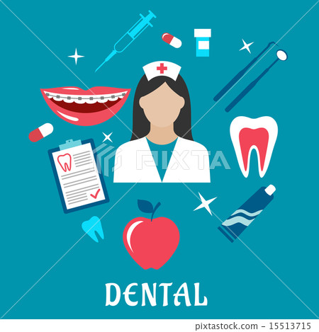 Dental flat concept with dentistry icons - Stock Illustration [15513715 ...