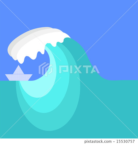 Big Sea Wave and Paper Ship 15530757