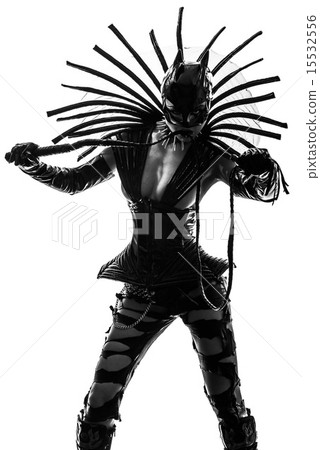 woman in catwoman leather latex fetish wear  silhouette 15532556