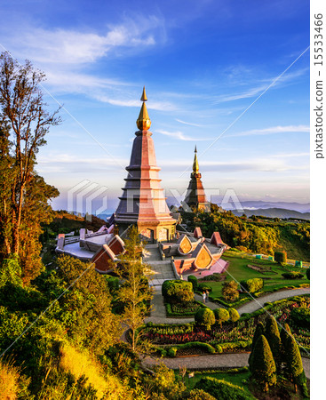 Landscape of two pagoda on Inthanon mountain. 15533466