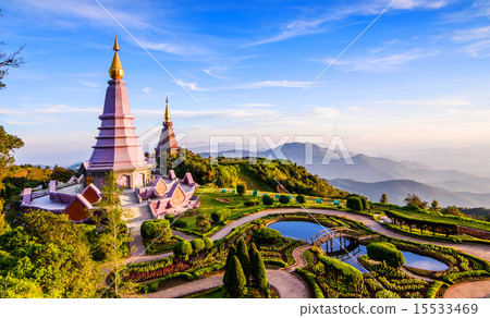 Landscape of two pagoda on Inthanon mountain. 15533469