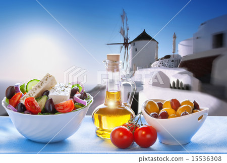 Greek salad in Santorini island in Greece Greek salad in Santorini island in Greece 15536308