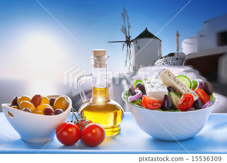 Greek salad in Santorini island in Greece Greek salad in Santorini island in Greece 15536309