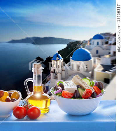 Greek salad in Santorini island in Greece Greek salad in Santorini island in Greece 15536317