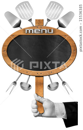 Food Menu - Blackboard with Hand of Waiter Food Menu - Blackboard with Hand of Waiter 15536385