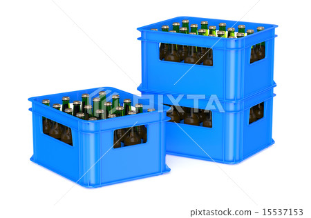 blue crate full with beer bottles 15537153