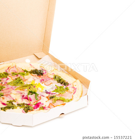 Tasty pizza in box isolated on white Tasty pizza in box isolated on white 15537221