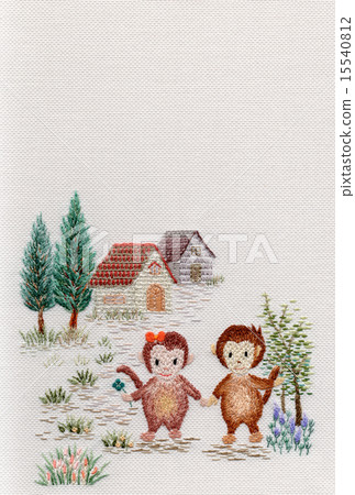 Embroidery of a monkey with a friend of a hill and a good friend 15540812