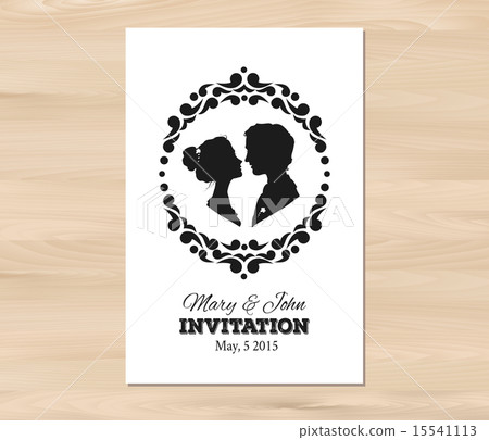 Vector wedding invitation with profile silhouettes of man and wo Vector wedding invitation with profile silhouettes of man and wo 15541113