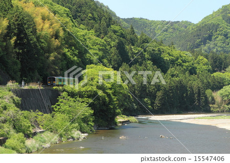 Suigun Line "Early summer greenery and the clear waters of the Kuji River" 15547406