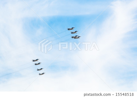 flight military pursuit aircrafts in white clouds 15548518