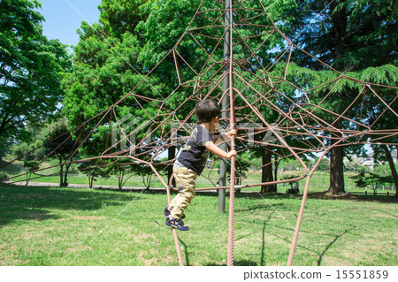 使用在一個新鮮的綠色公園的男孩 使用在一個新鮮的綠色公園的男孩 15551859