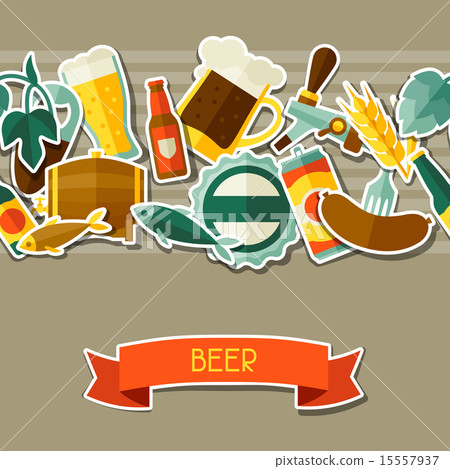 Seamless pattern with beer sticker icons and... - Stock Illustration ...