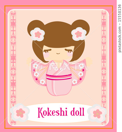 Kokeshi doll on the pink background  15558136