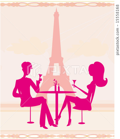 Young couple flirt and drink champagne in Paris 15558168